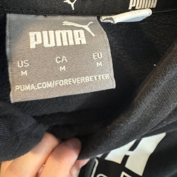 PUMA Hoodie Mens Medium Black Long Sleeve Pullover Kangaroo Pocket Drawstring - Picture 5 of 9